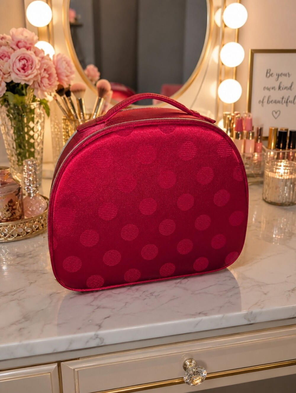 Estee Lauder Red Polka Dot Cosmetic Bag
